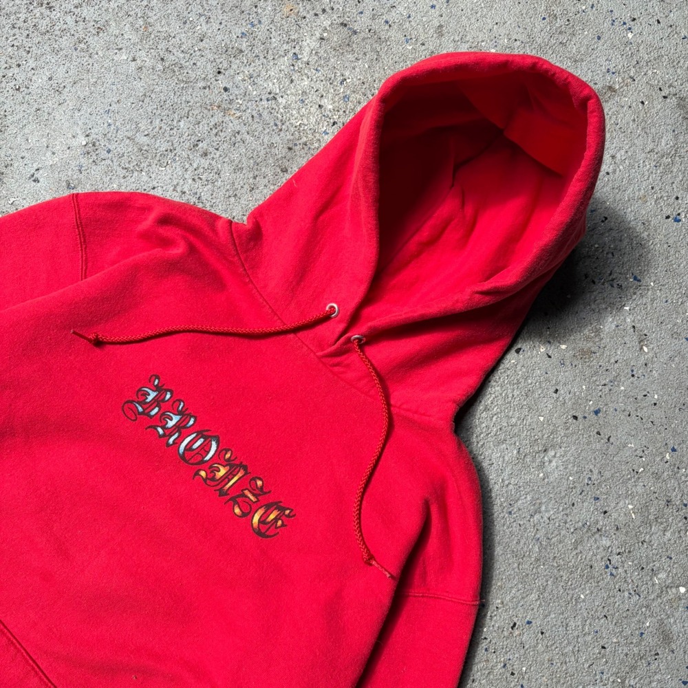 Bronze‎ 56k Champion Hoodie Mens Medium Red Old English Logo Skate Sweatshirt - Picture 2 of 4